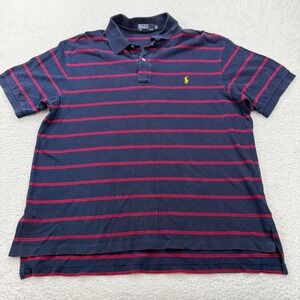 VTG Polo by Ralph Lauren Men's 2XB Big Classic Fit Striped Polo Shirt Navy Red